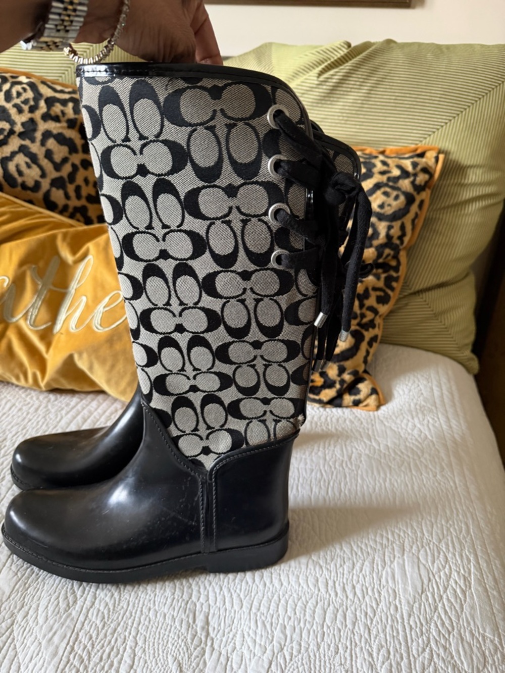 Coach Black Chelsea Boots with Taupe & Black Signature Tights - Picture 3 of 5